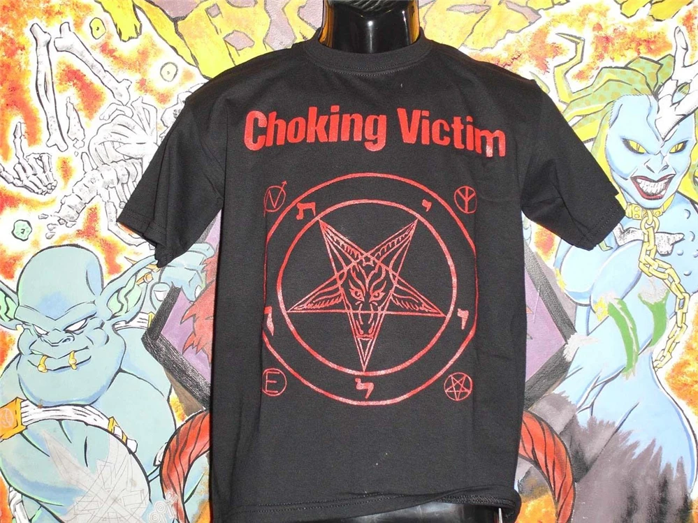 Футболка в стиле панк с пентаграммой и надписью Choking Victim Pentagram|Мужские футболки| |