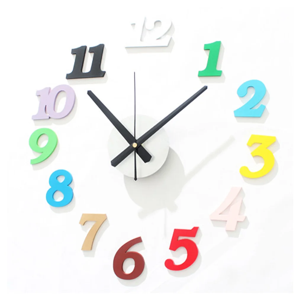 Настенные часы разных цветов с акриловыми 3D наклейками для детской