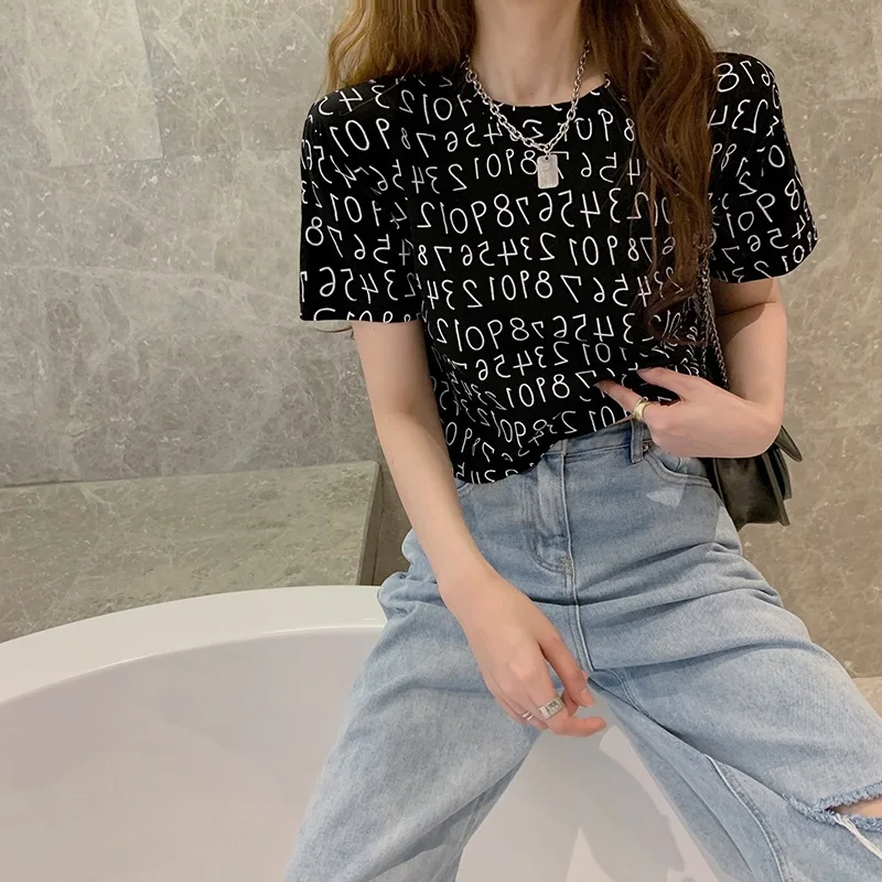 

Number Crop T Shirt Women Harajuku Chic Y2k Style Tshirt Tops Tee
