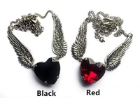 vintage angel wing necklace with redblack heart crystal necklace gothic necklace pagan witchcraft jewelry