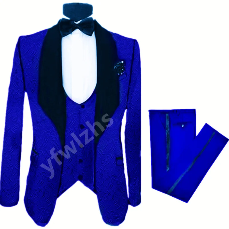 

Handsome Embossing Groomsmen Shawl Lapel Groom Tuxedos Men Suits Wedding/Prom/Dinner Best Blazer(Jacket+Pants+Vest+Tie) 275