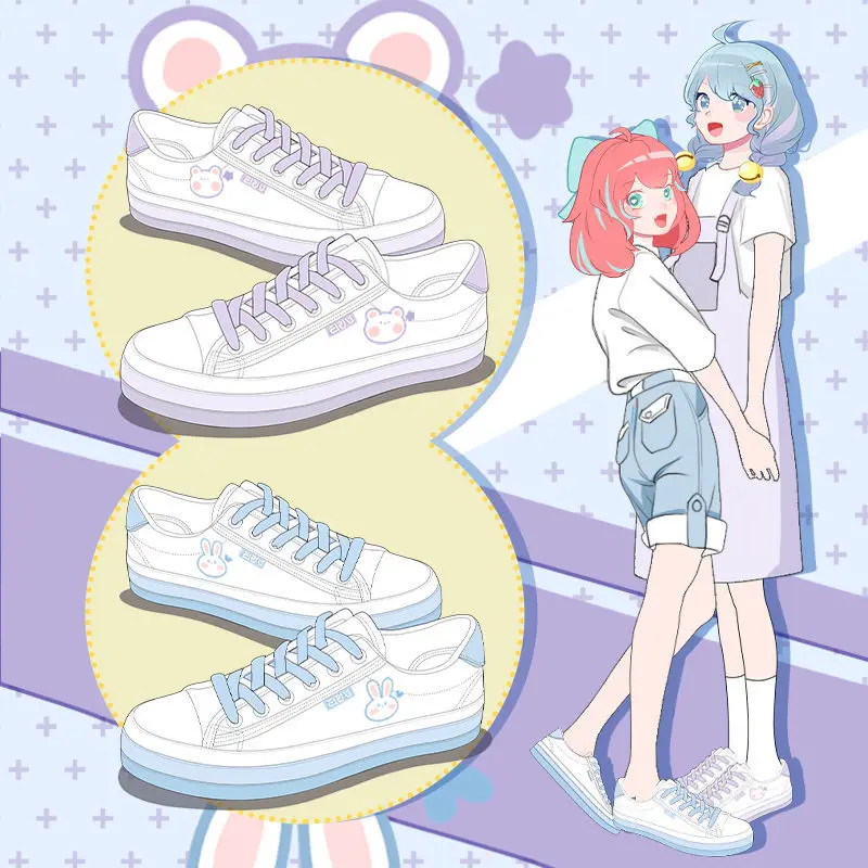 

Кеды женские с мультяшным медведем, Вулканизированная плоская подошва, Симпатичные кроссовки для девушек и студенток, в японском стиле Лол...