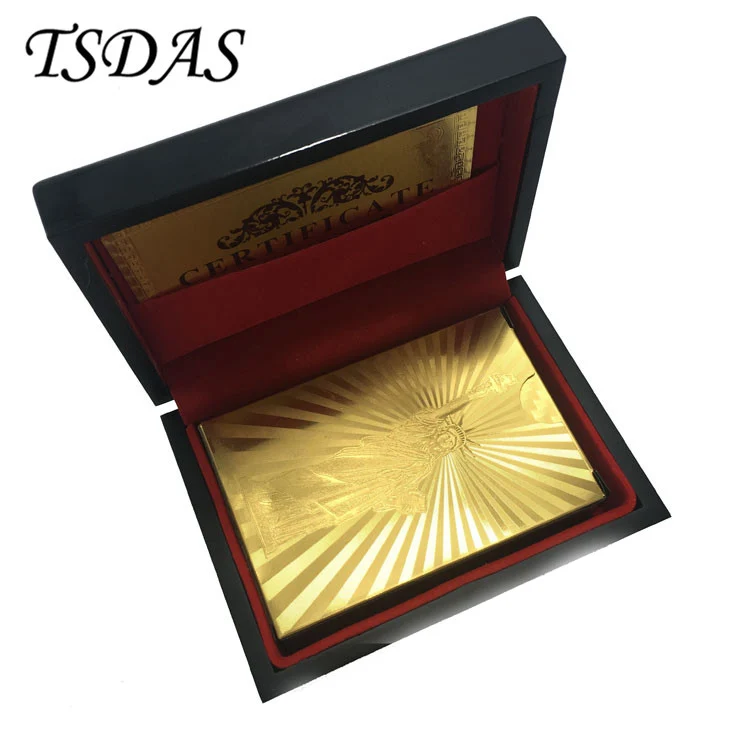 

Pure 24K Gold Foil Playing Cards With The Statue of Liberty Design, Golden Poker Cards With Wooden Box & Certificate