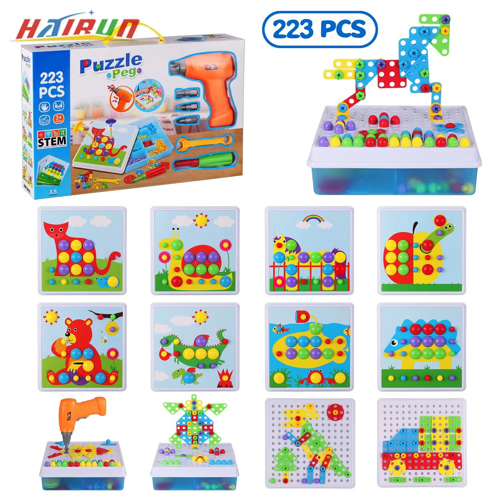 

223 шт., Детский конструктор-пазл с электрической дрелью