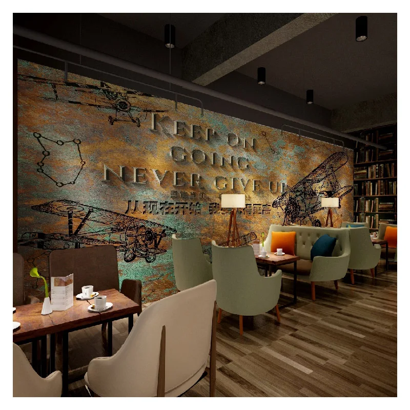 Internet cafe 3D personality aircraft background wall mural nostalgic retro theme restaurant wallpaper | Строительство и ремонт
