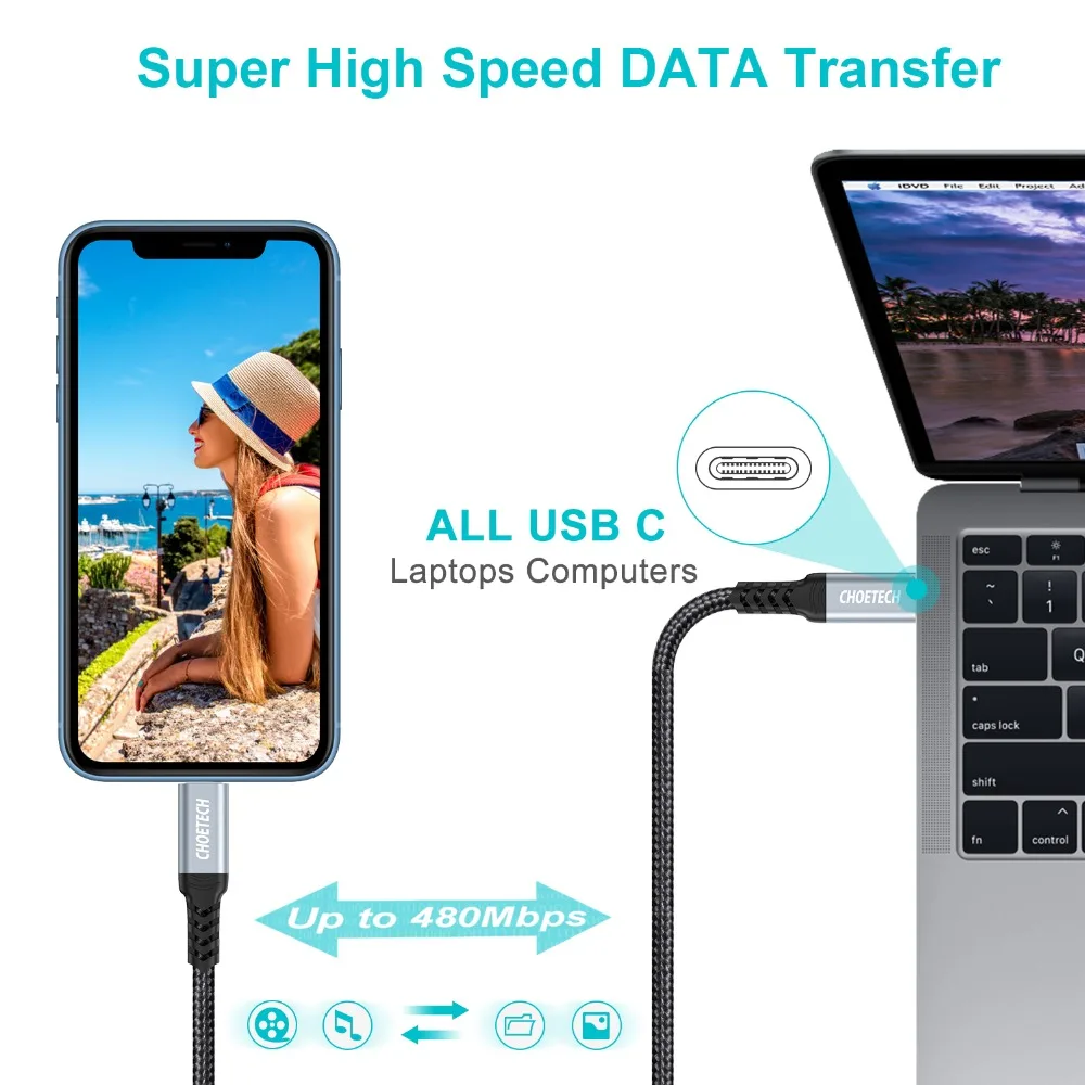 CHOETECH MFi usb type C для Lightning Кабель для iPhone 11 Pro X XS 8 PD18W быстрый USB C зарядный кабель для передачи данных для Macbook USB шнур зарядка для айфона кабель iphone