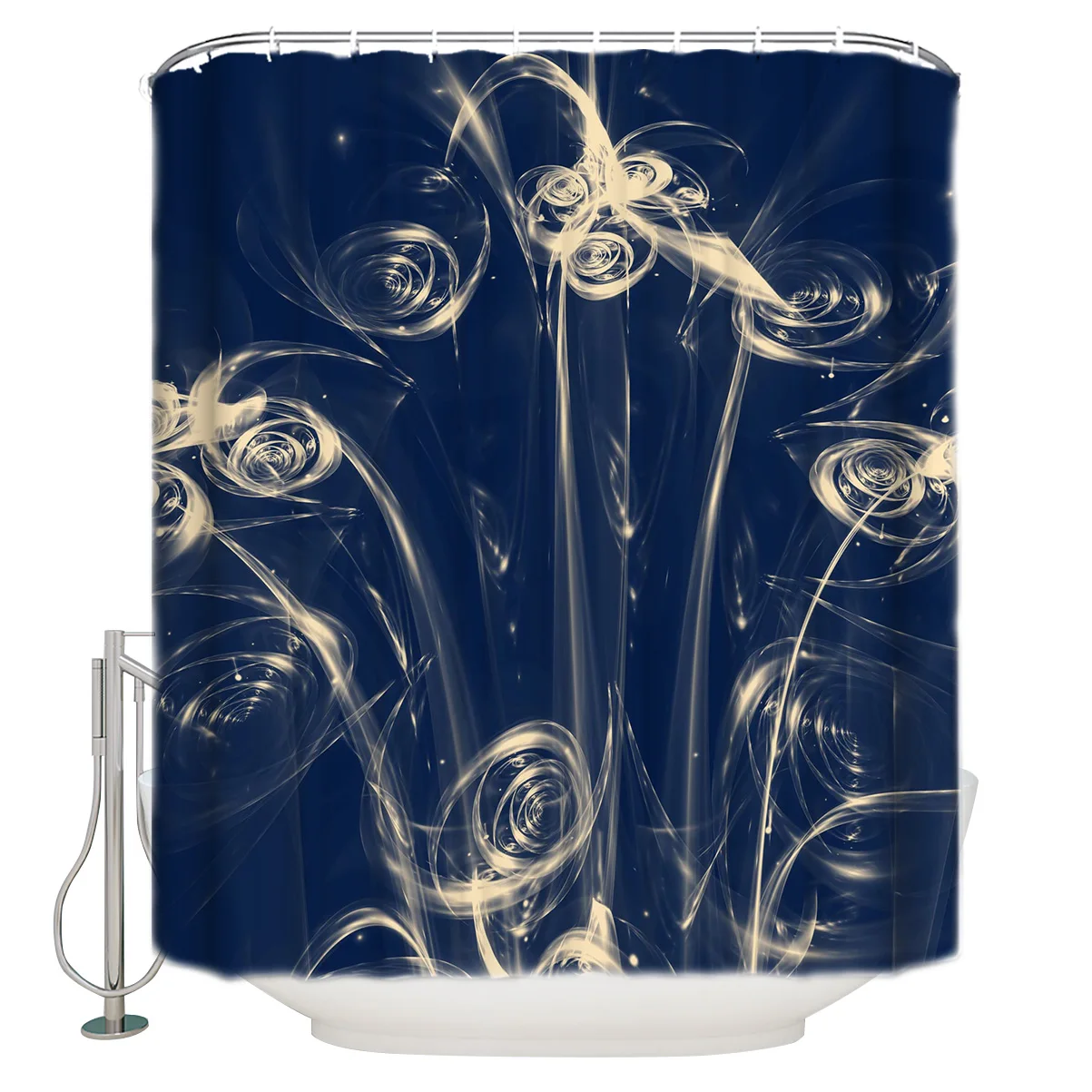 Водонепроницаемая занавеска для душа из полиэстера с 12 крючками и рисунком