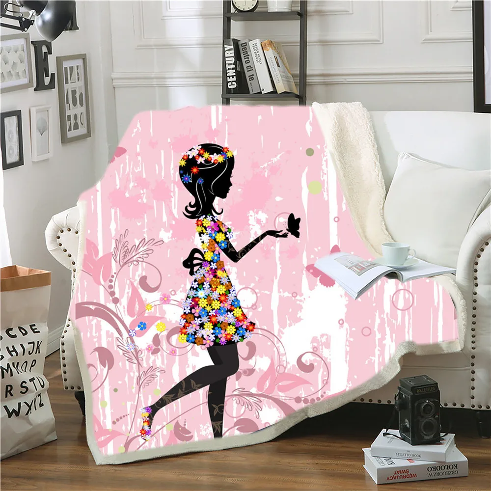 

New Fairy Lamb Wool Blanket Pink Background 3d Printed Double Plush Girl Bedroom Decoration Gift Comfortable Blanket