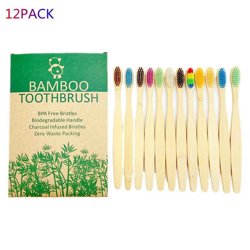 

12pcs Colorful Bamboo Toothbrush Pack Bambou Tooth Brush Soft Charcoal Bristle Tip Eco Friendly Vegan Bambu Toothbrush