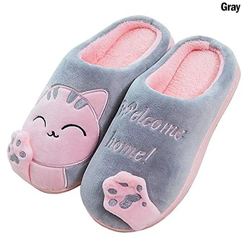 

Dropshipping 2020 Winter Women Home Slippers Cartoon Cat Shoes Soft Winter Warm House Slippers Indoor Bedroom Lovers Couples