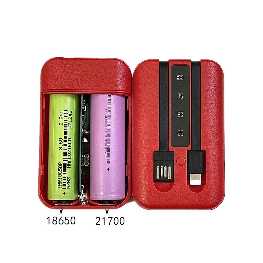 Мощность банк чехол Комплект микро Тип-C Порты USB внешнего аккумулятора 2*18650/21700