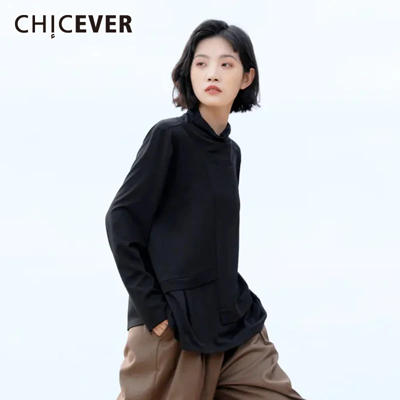 

CHICEVER, Повседневная футболка для женщин, простая, круглый вырез, длинный рукав, свободный крой, легкий, пуловеры для женщин, 2021, осенняя одежда...