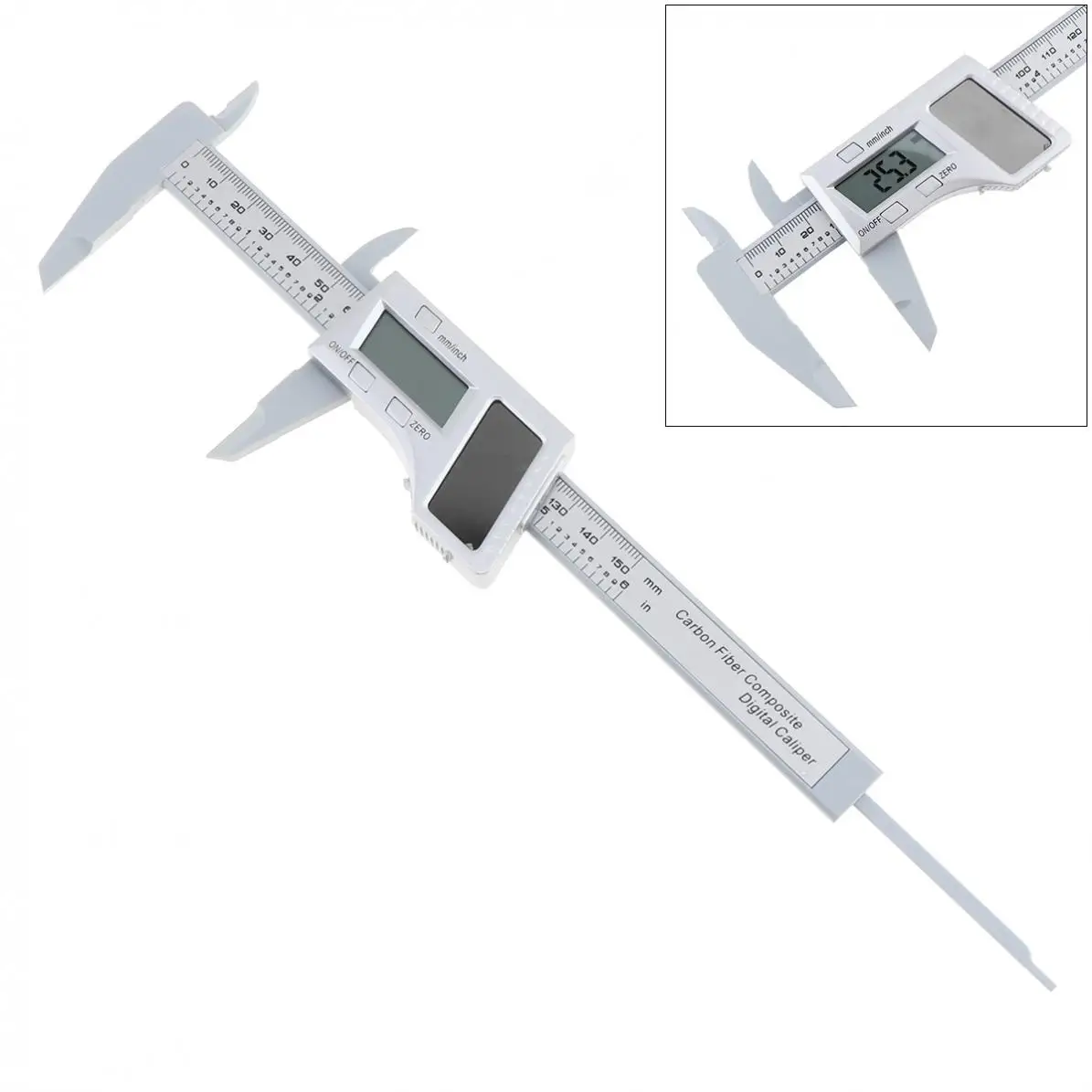Солнечный 6 дюймовый штангенциркуль LCD 150 мм Цифровой Электронный из углеродного
