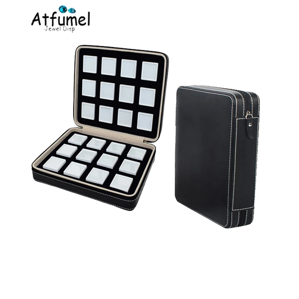 PU Leather Gem Travel Box Gemstone Diamond Jewelry Storage Box Stone Ring Organizer Display Box Pendant Showcase