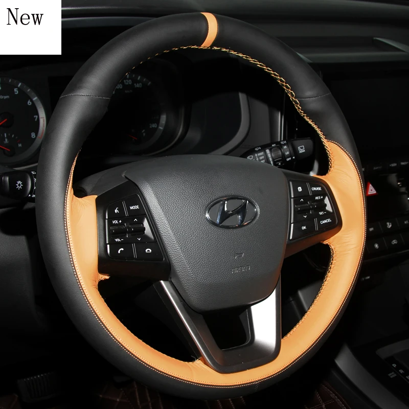 

For Hyundai MISTRA ELANTRA IX35 Ix25 Sonata SANTAFE Elantra Customized Hand-Stitched Leather Car Steering Wheel Cover