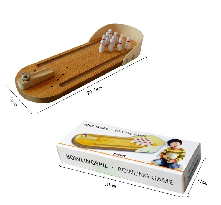 

Mini Wooden Desk Bowling Ball Game Toy Set Wooden Bowling Alley Ten Metal Pin Ball Desk for Kids and Adults