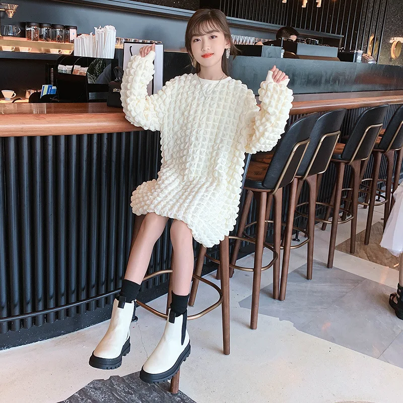 

Autumn New Kids Clothes Girls Dress Long Sleeve One Piece Korean Children Dresses Bubble Dress