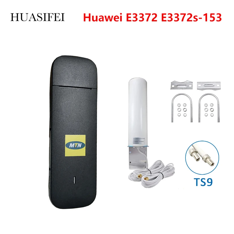 

Unlocked Huawei E3372 E3372s-153 4G LTE 150Mbps USB Stick Dongle Modem Wifi Sim Card Modem 4g With 2pcs 5dbi CRC9 antenna