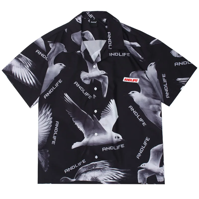 

Harajuku Oversize Loose Pigeons Printed Shirt Blouse Men Women Short Sleeve Summer Top 2021 Hawaiian Holiday Beach Clothes Tops