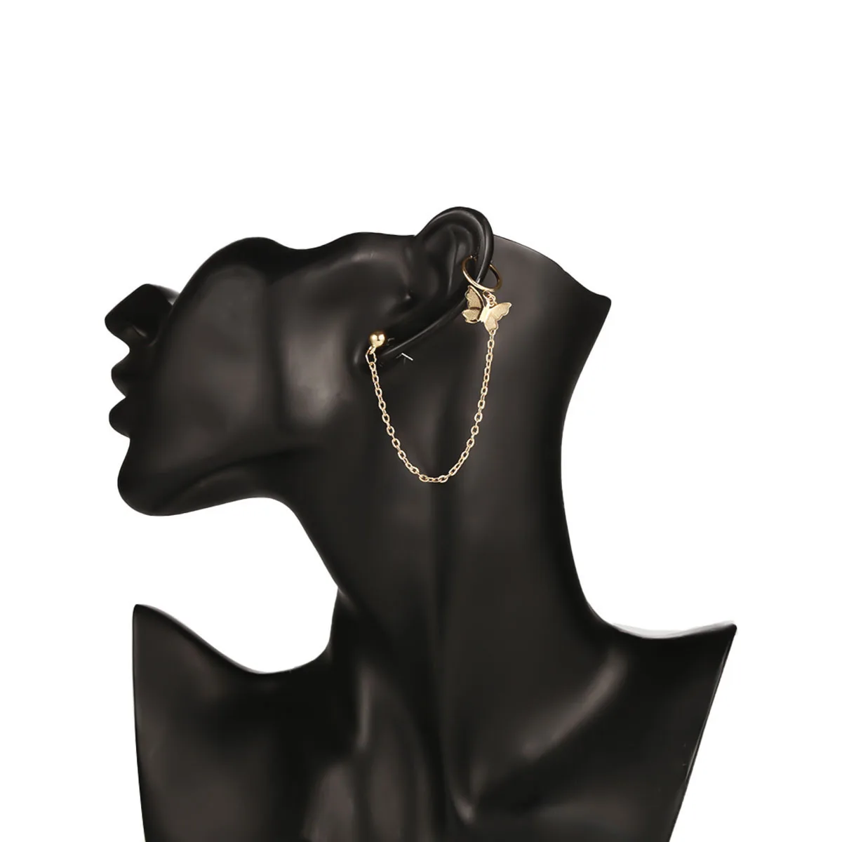 

QW Cross-Border Ornament Simple and Elegant Ins Fashion Ear Stud Ear Clip Female Temperament U-Shaped Tassel Butterfly Ear Stud