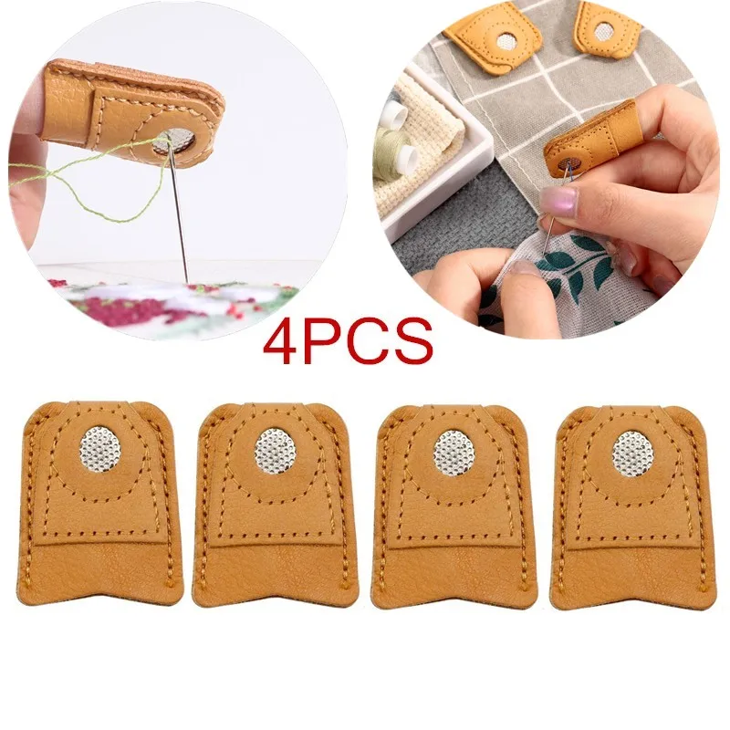 

4 Pieces Sewing Thimble Finger Protector Leather Coin Thimble Finger Pads Coin Thimble Protector for Knitti DIY Sewing Tools