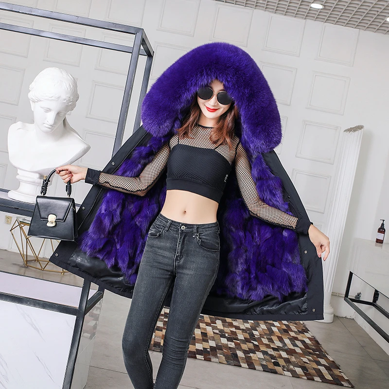 FURSARCAR модная настоящий фиолетовый парка из лисьего меха Женское зимнее длинное
