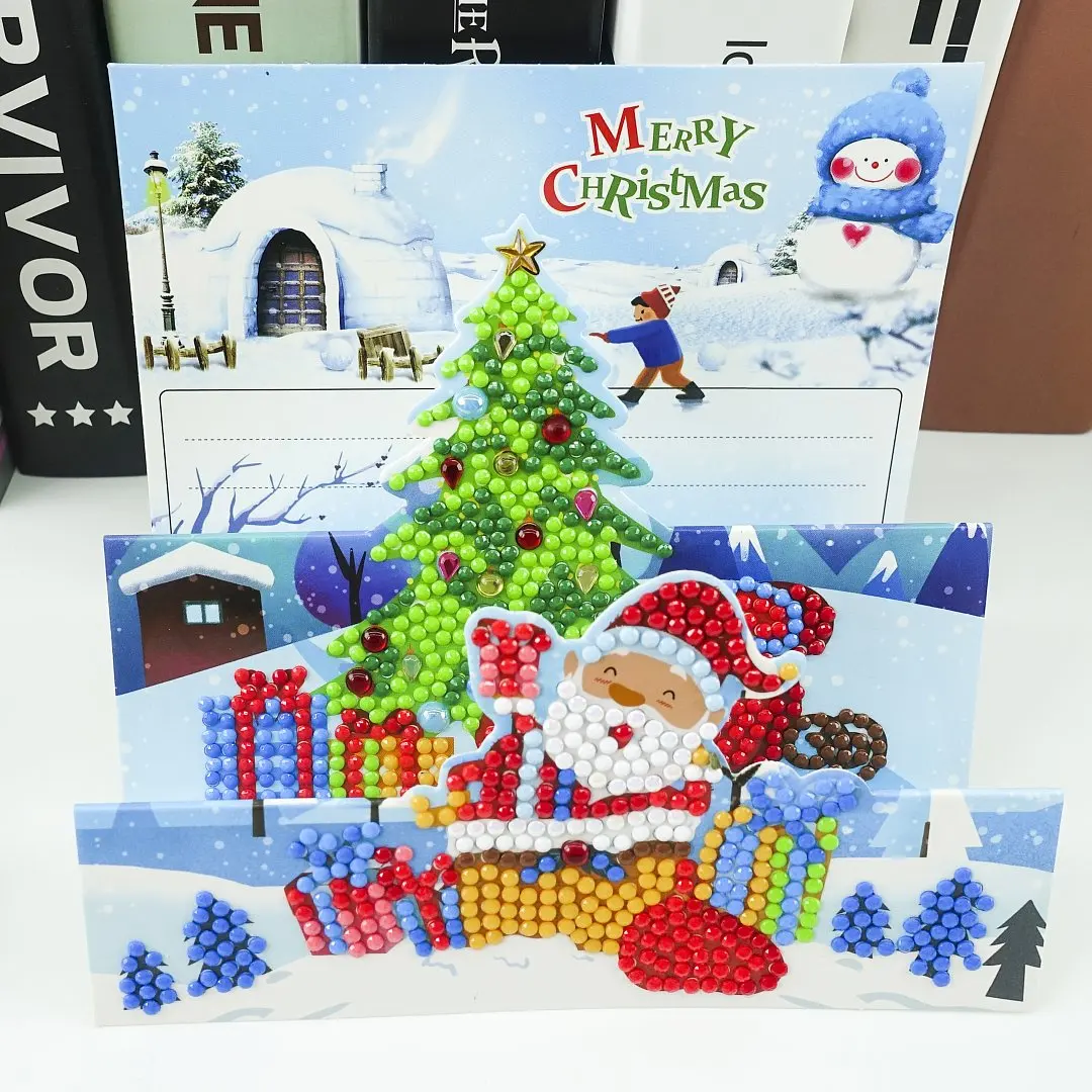 

Christmas Folding 3D Greeting Card Diamond Painting Mosaic Embroidery 5D Greeting Card, DIY Kit rhinestones self-adhesive