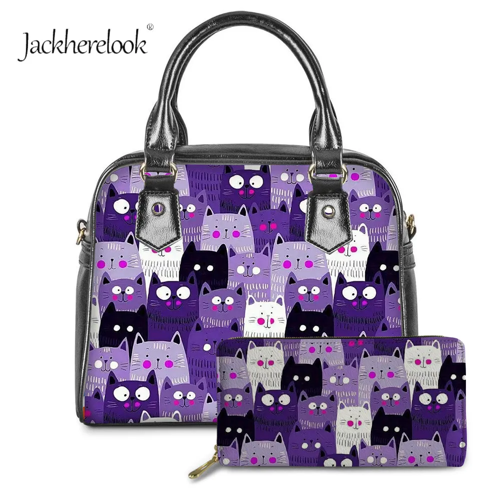 

Jackherelook мультяшный Кот Kawaii девушки через плечо сумка держатель для карт кошелек для женщин роскошный Pu 2 шт./компл. женская сумка с кошельком