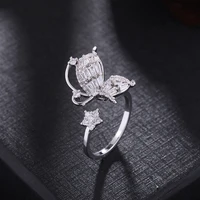 luxury butterfly open adjustable rings for women full crystal wedding rings fashion finger female engagement gothic ring