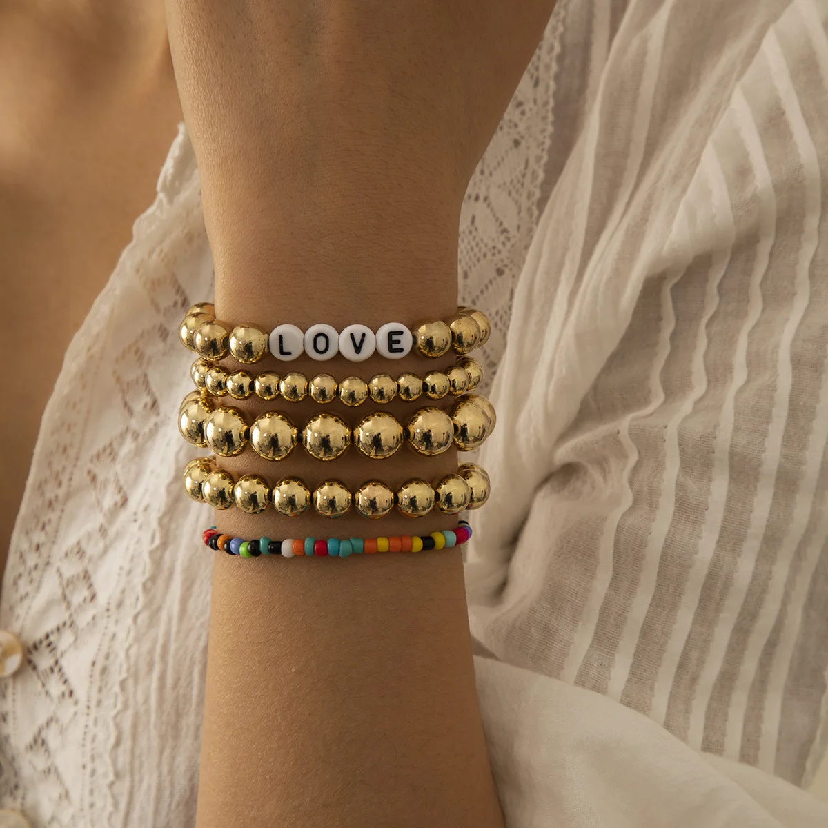 

Exotic ethnic trend cool size round bead bracelet, punk hip hop color mix and match rice bead letter bracelet