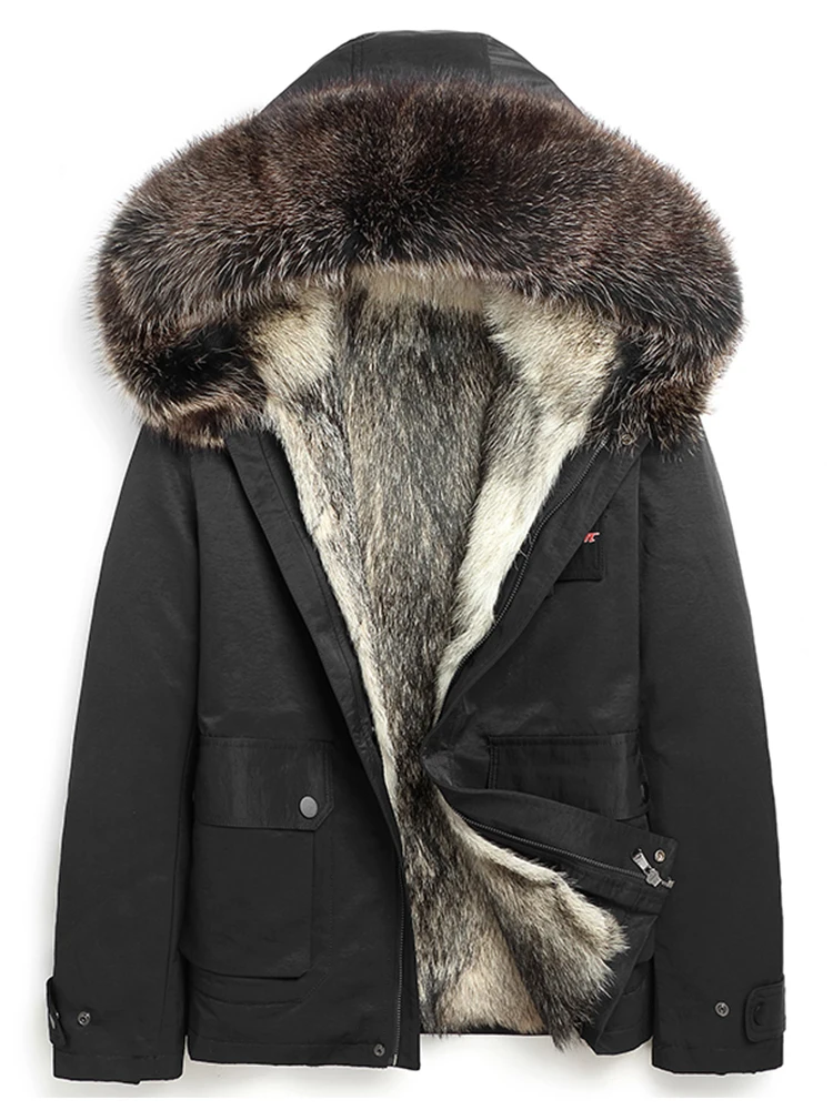 Мужская уличная куртка с капюшоном из меха волка теплая енота и подкладкой