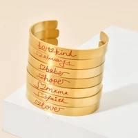 zmzy new boho gold color bracelet handwriting stainless steel bracelets bangle engraved letters words bangles cuff jewelry gifts