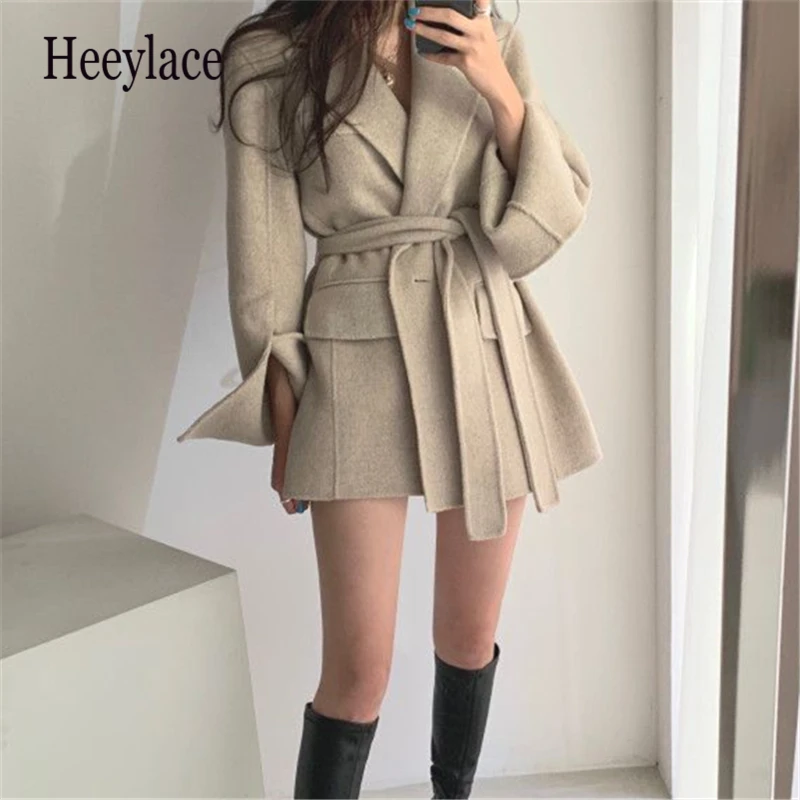 

2020 Solid Color One-button Fake Pocket Tops Chic Split Long Sleeves Straight Femme Jacket Drawstring Slim Waist Coat Women