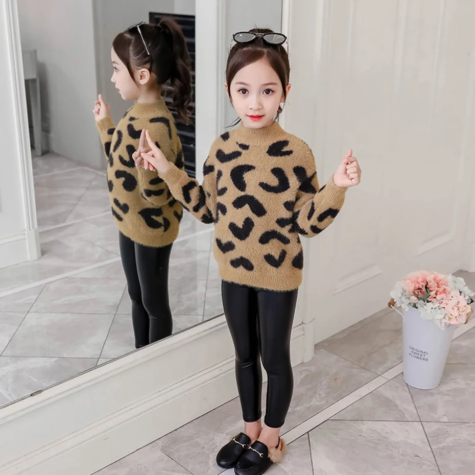 Свитера для девочек бархатные детские свитера с сердечками Толстый Пуловер