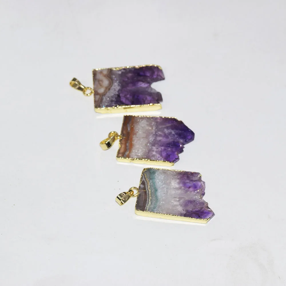 Натуральный срез Geode Druzy камень аметист точечная Подвеска для женщин 2019 сырая