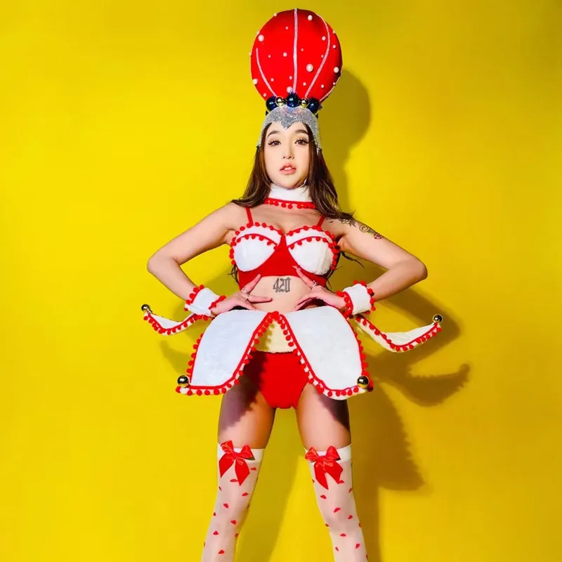 

Nightclub Bar DJ DS Gogo Performance Dance Costume Sexy Women Dancer Team Party Show Stage Outfits Rave Petal Skirt Bikini Set