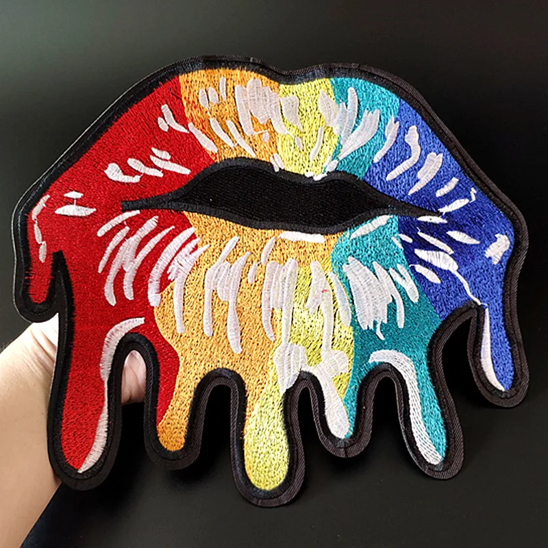 

Large Lips Iron On Patches For Clothing Appliqued Biker Badge Embroidery Fabric Patch Clothes Stickers Strange Things Christmas