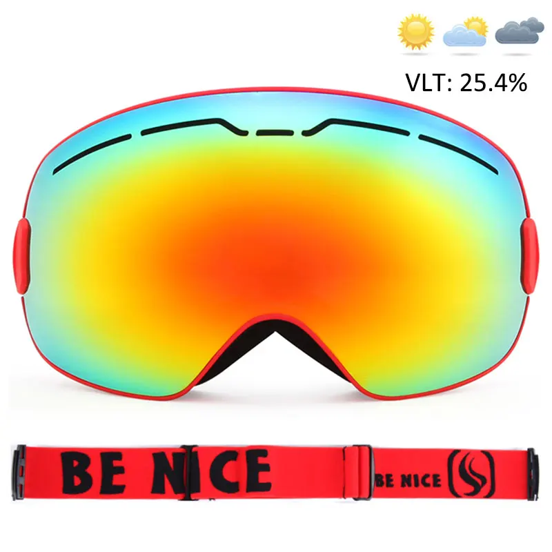 Red Лыжные очки, двухслойные, защита UV400, противотуманные, большие, лыжные маски, очки, лыжные, зимние, мужские, женские, сноуборд, очки - Цвет: Red