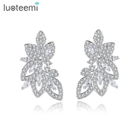 luoteemi trendy flower shape stud earrings clear cz stone accessories for women christmas gift boucle doreille femme
