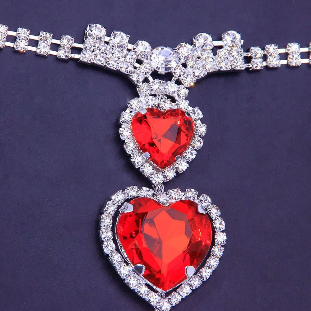 

2021 Fashion New Products Shiny Rhinestone Women's Waist Chain Body Jewelry Sexy Red Love Heart Thong Body Chain Accessories