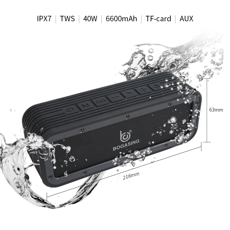 

40 Вт 6600 мАч батарея сабвуфер вечерние портативный IPX7 беспроводной динамик Водонепроницаемый Bluetooth совместимый компьютер Usb MP3 музыка