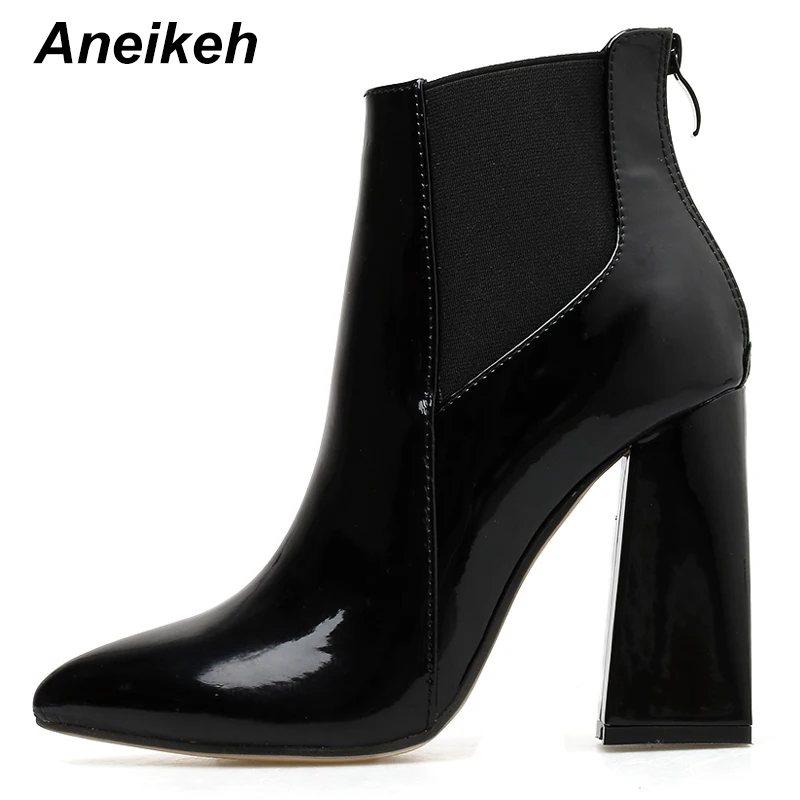 Женские ботильоны из искусственной кожи Aneikeh черные однотонные на высоком