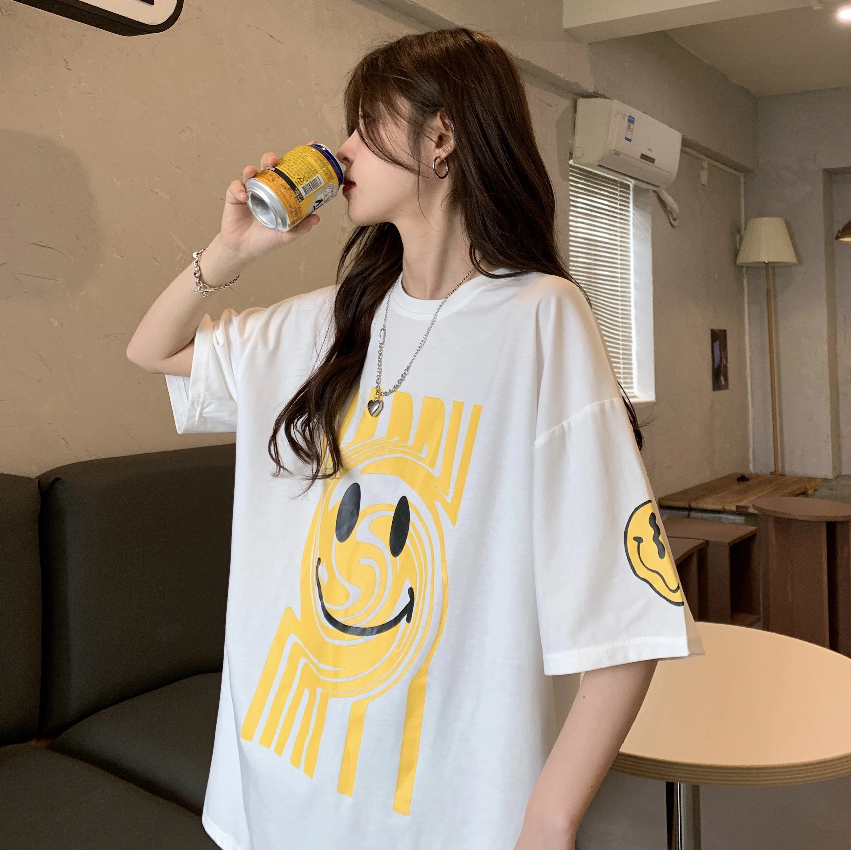 

2021 summer new style Korean loose short-sleeved T-shirt top women's plus size printing casual all-match
