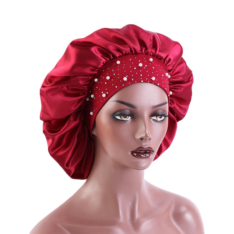 Chapeau de nuit en Satin strass pour femmes  soins capillaires  bandeau musulman  Hijab  couvre-tête