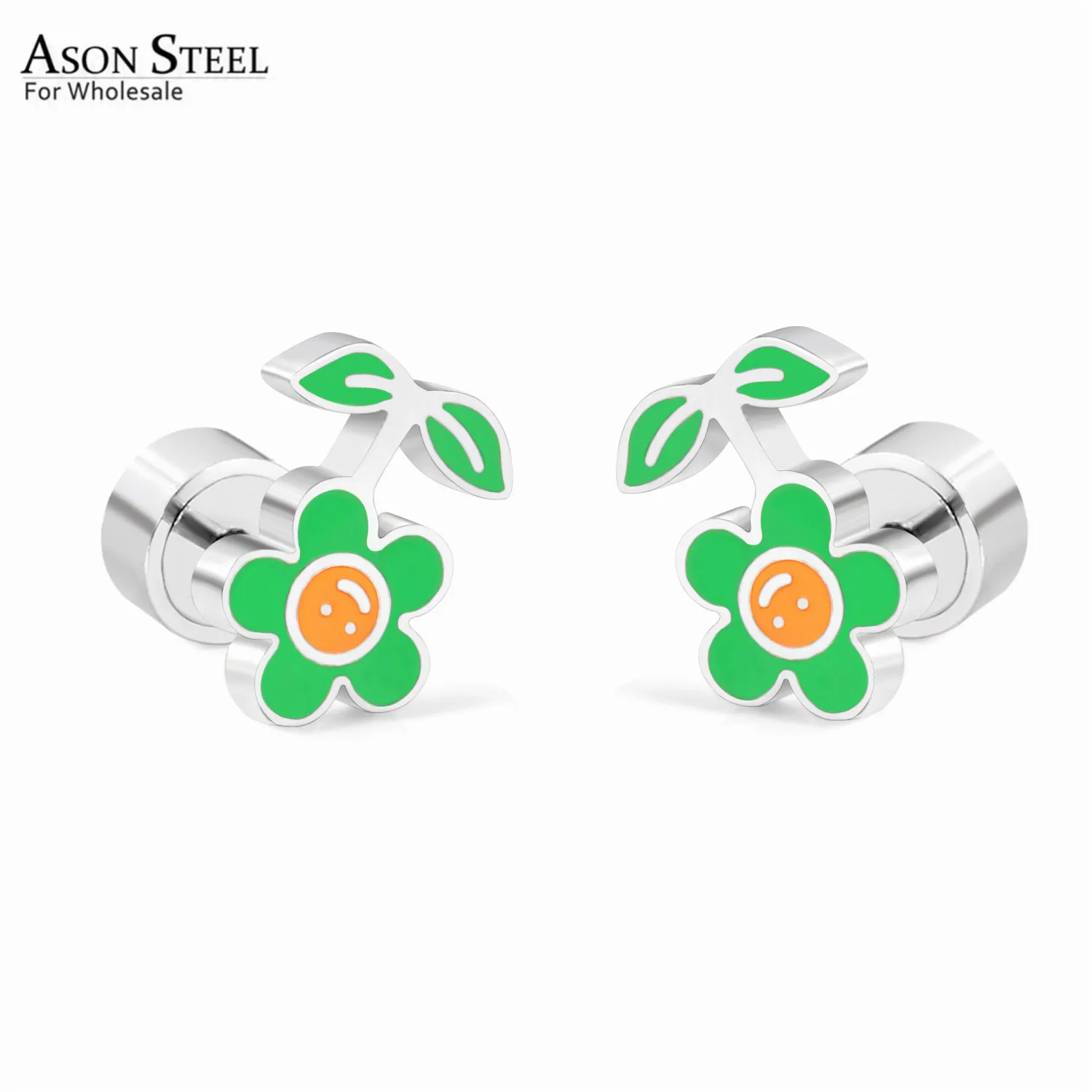 ASONSTEEL милые детские серьги гвоздики 316L нержавеющая сталь зеленый цветок лист