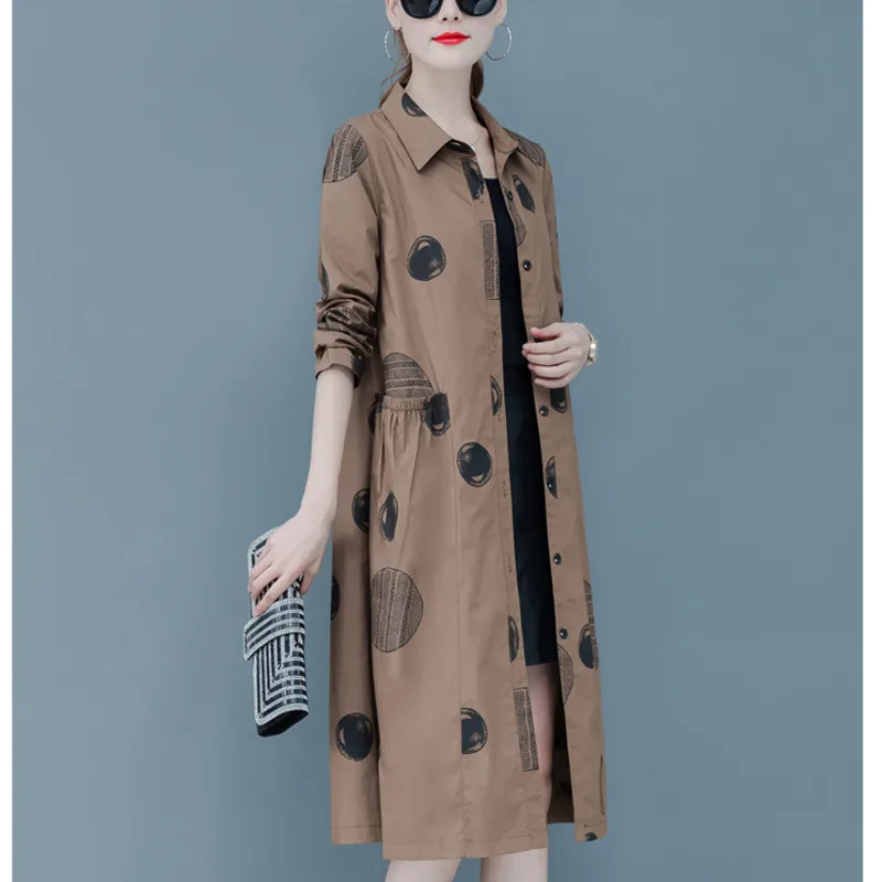 #5660 черный красный коричневый с принтом пальто для женщин Элегантное длинное