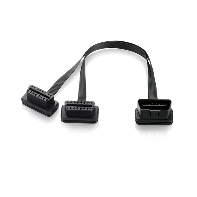 Плоский + тонкий 16 Pin OBD удлинитель ELM327 Штекерный к двойному гнезду Y сплиттер