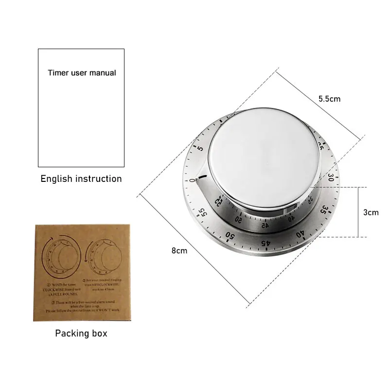 magnetic kitchen timer mechanical alarm clock timer retro stainless steel time cooking food tools home countdown gadget timer free global shipping