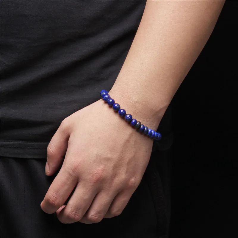 Браслет ручной работы с бусинами из натурального лазурита круглый синий браслет
