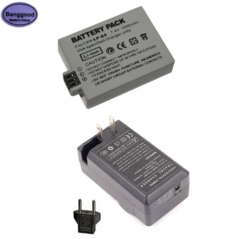 

7.4V 1500mAh LP-E5 LPE5 Camera Battery + AC Charger For Canon EOS 450D 500D 1000D Kiss X2 X3 F Rebel XSi Xli XS F Camera